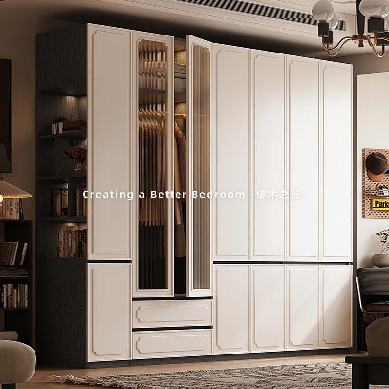 奶油风云朵衣柜家用卧室衣服收纳柜简约现代分段式免拉手大衣橱