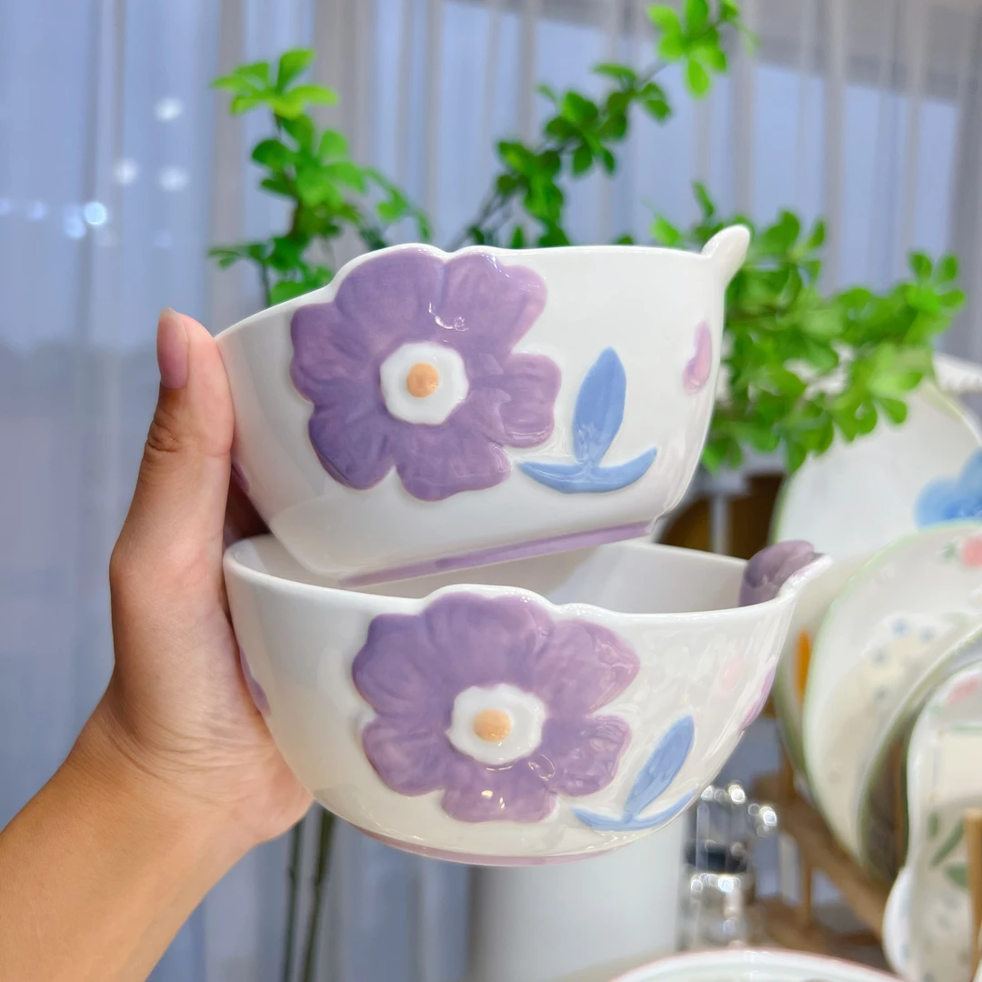 【紫薇花开】5寸米饭碗少女心粉色高颜值家用陶瓷釉下彩纯手绘饭碗