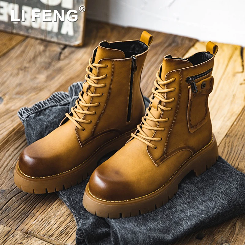 马丁靴男高帮皮鞋英伦风潮流时装靴户外休闲工装靴系带拉链牛仔靴