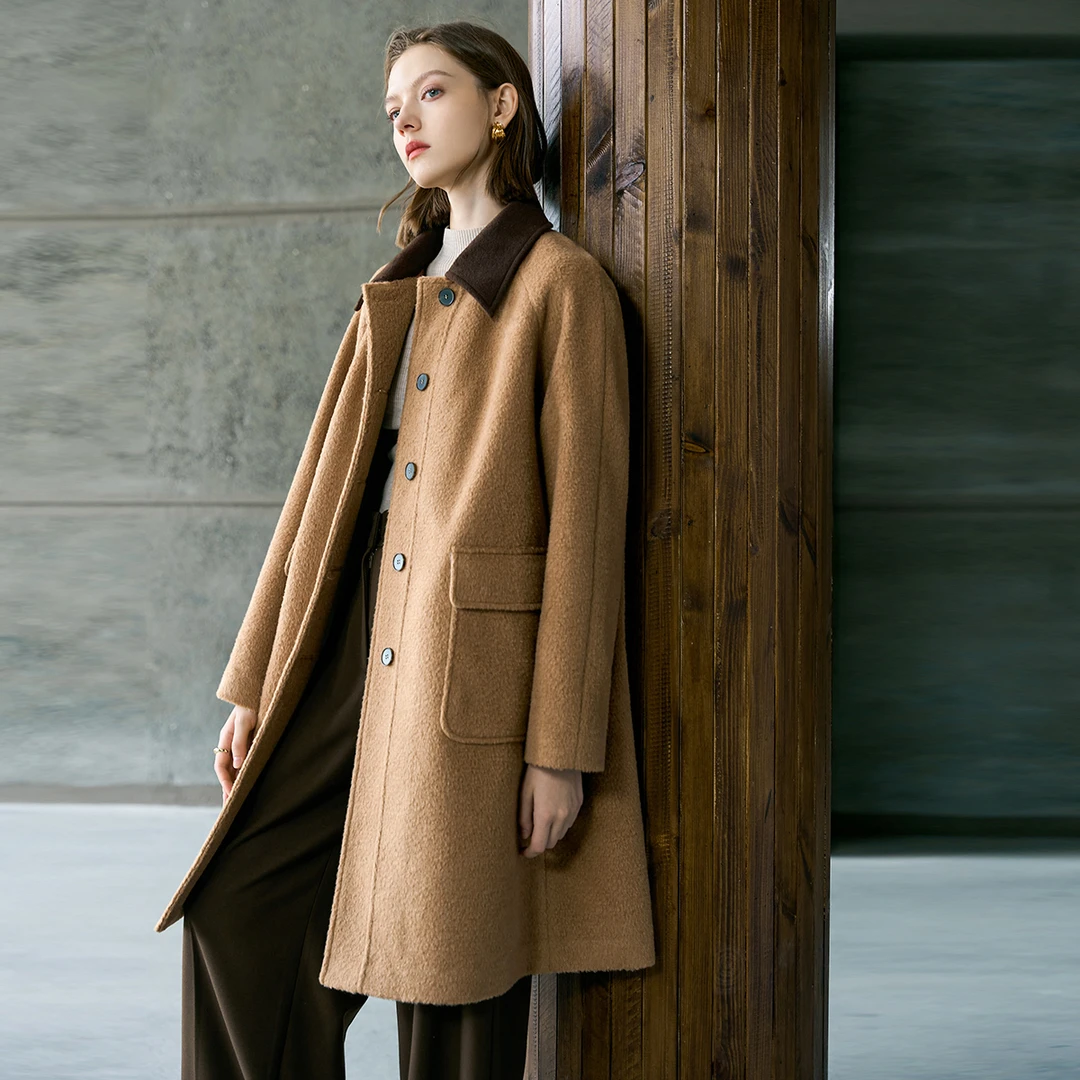 颜域中长款大衣女新款冬季通勤百搭优雅气质毛呢外套0933