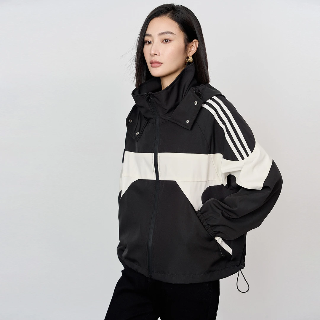 颜域经典撞色百搭连帽外套女简约通勤显瘦长袖上衣