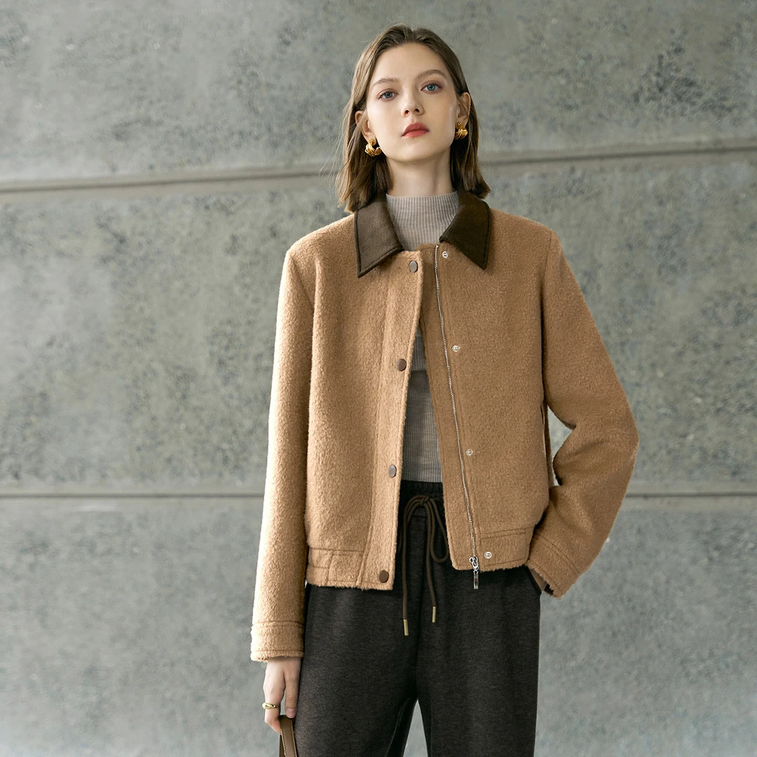 颜域复古美拉德夹克2025时尚撞色翻领显瘦短款毛呢外套01W240939