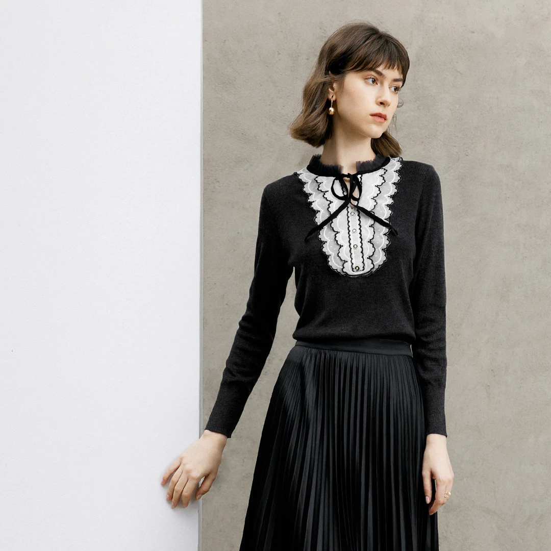 颜域轻奢法式针织衫女2025高级感撞色内搭针织打底衫60P411176