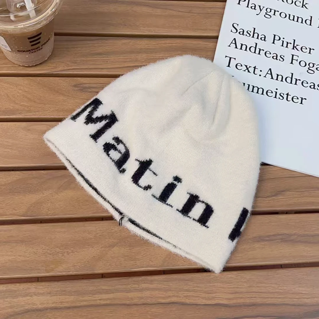 【卟啉卟啉】白色冷帽冬保暖套头帽男女情侣针织毛线帽子WM111