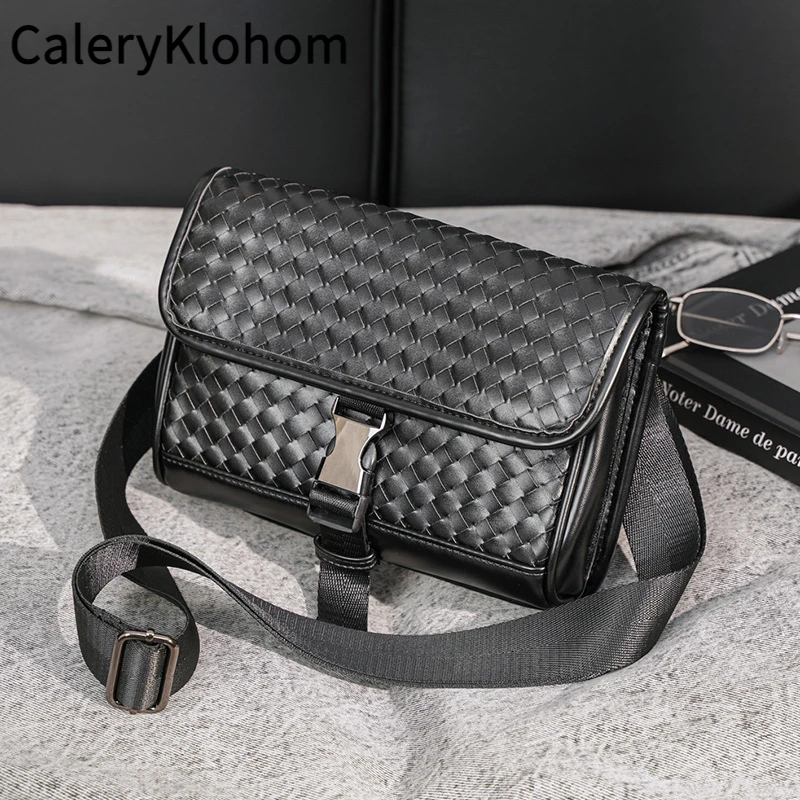 CaleryKlohom男士手工编织胸包单肩包休闲包街头潮流背包通勤挎包