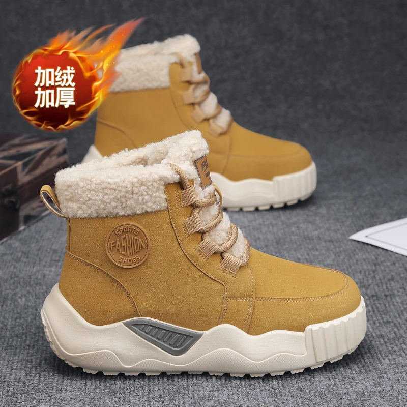 【设计师款】秋冬新款男士休闲雪地靴高帮加绒加厚棉靴软底软面男鞋