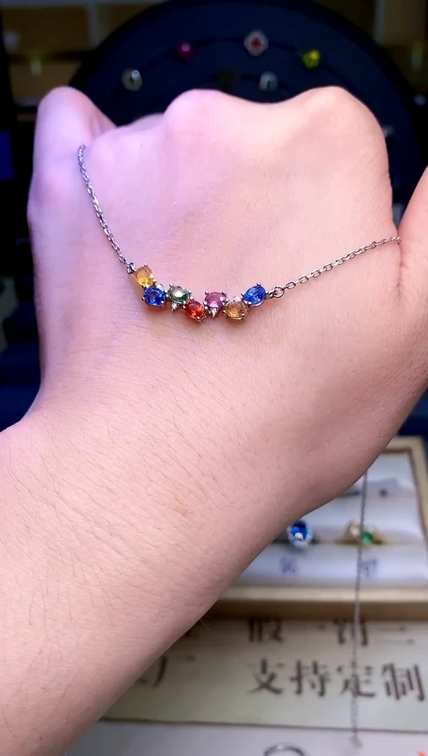 【闪购商品】彩色蓝宝石颈饰银S925镶嵌.............