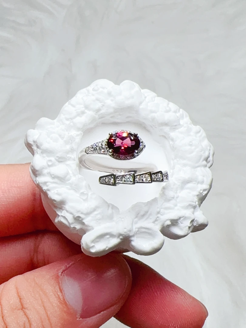 天然石榴石S925银戒指89-3