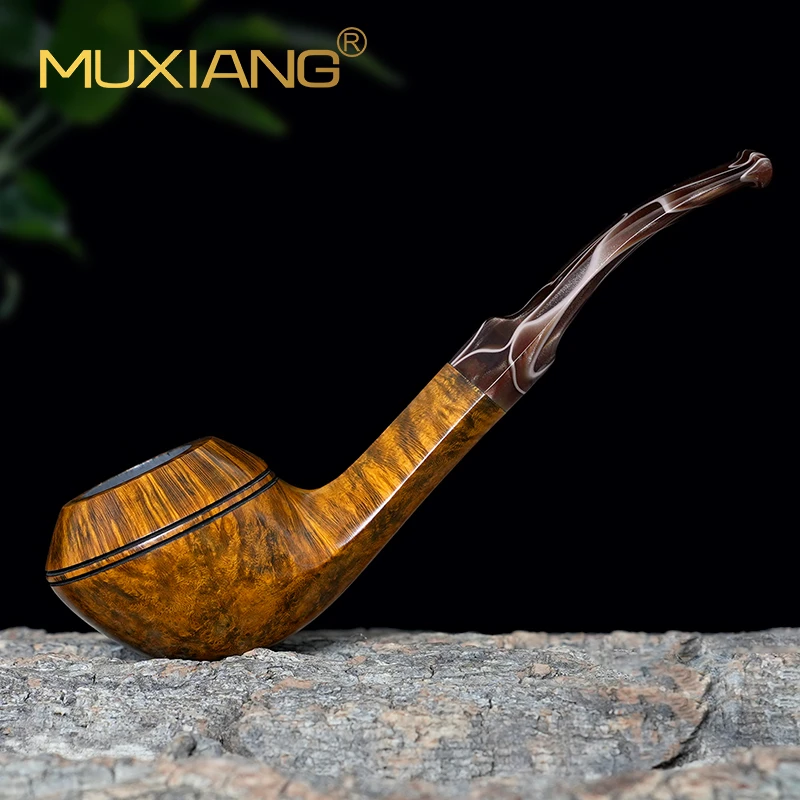 木香石楠木烟斗男士手工弯柄牛头犬斗双腰线实木传统老式过滤专用