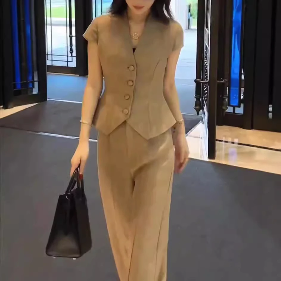 24602网红爆款女2024新款复古修身马甲西裤高级感两件套干练显瘦