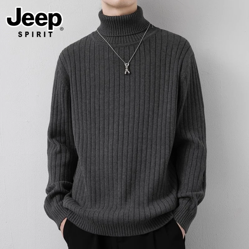 JEEPSPIRIT吉普毛衣男秋冬季新款休闲潮流高领针织衫纯色宽松线衣