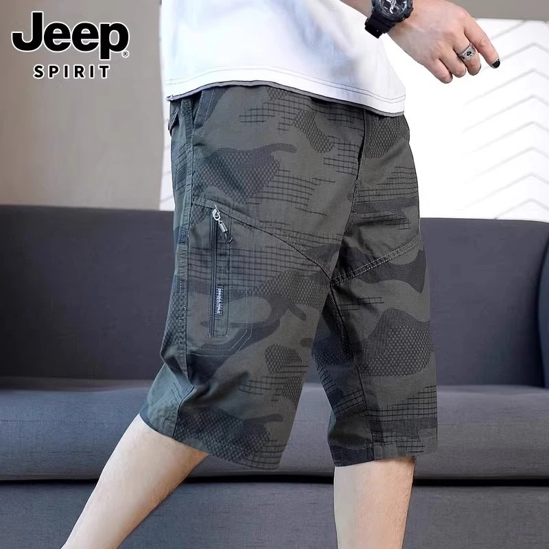JEEPSPIRIT吉普男士休闲短裤夏季潮流宽松大码五分裤迷彩运动裤男