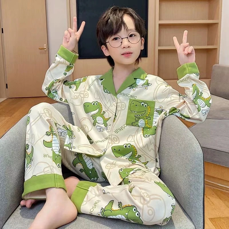 儿童睡衣男童学生宽松开衫长袖长裤套装春秋季卡通男孩洋气家居服