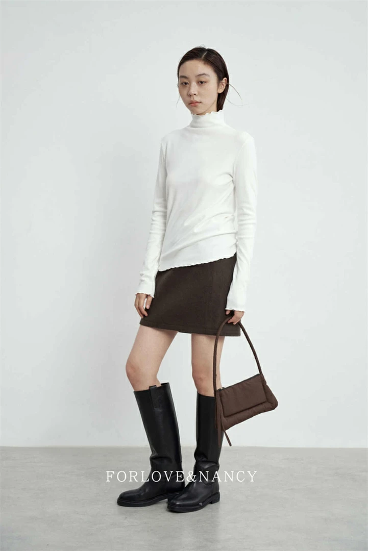 41318韩版半高领波浪花边通勤百搭显瘦打底衫 双面绒加厚保暖