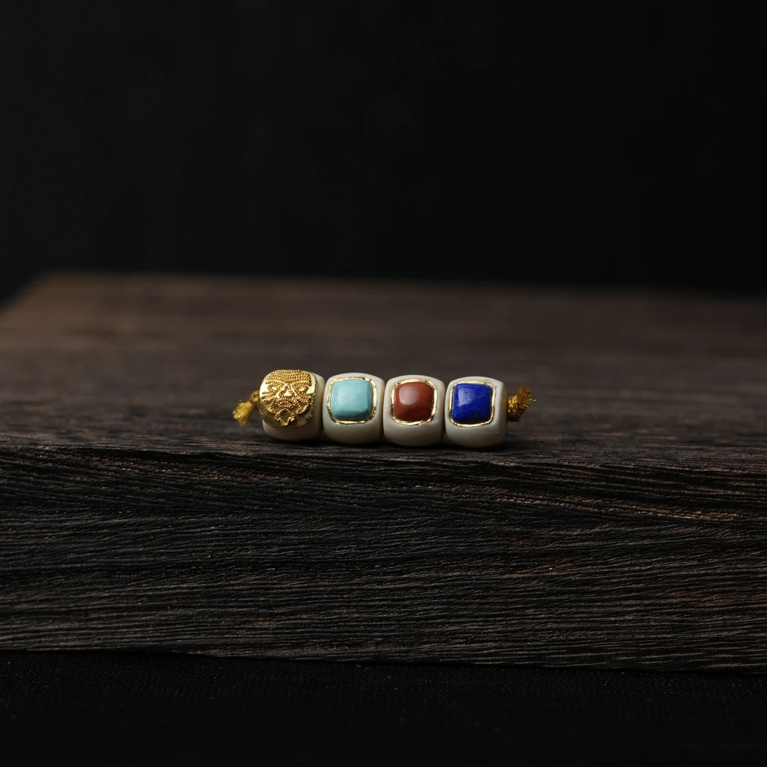 【又之】猛犸牙 24K方糖四彩珠5A牙芯料配饰挂件约8*7（mm）