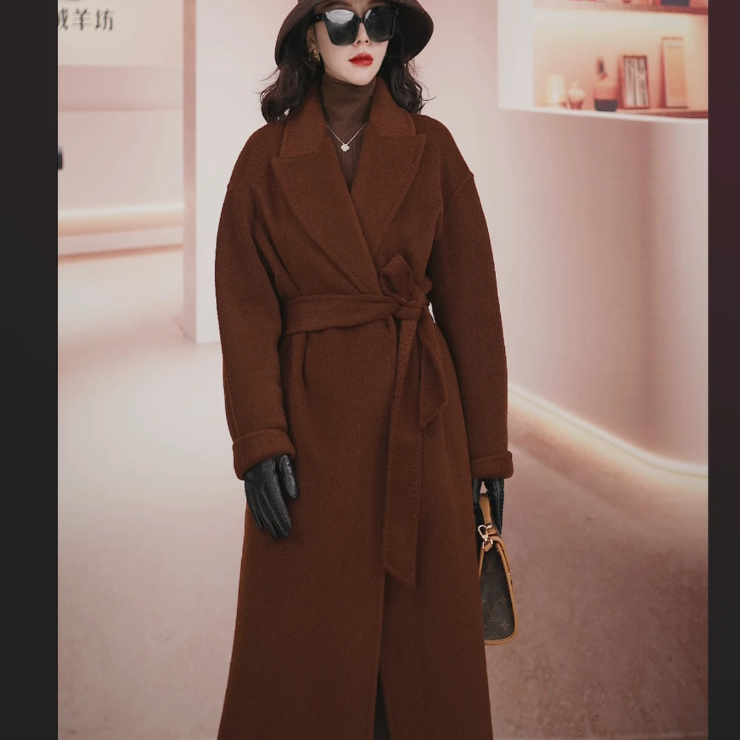 （100%）驼绒上新双面大衣长款毛呢戗驳领款式大衣SK-FL026气质