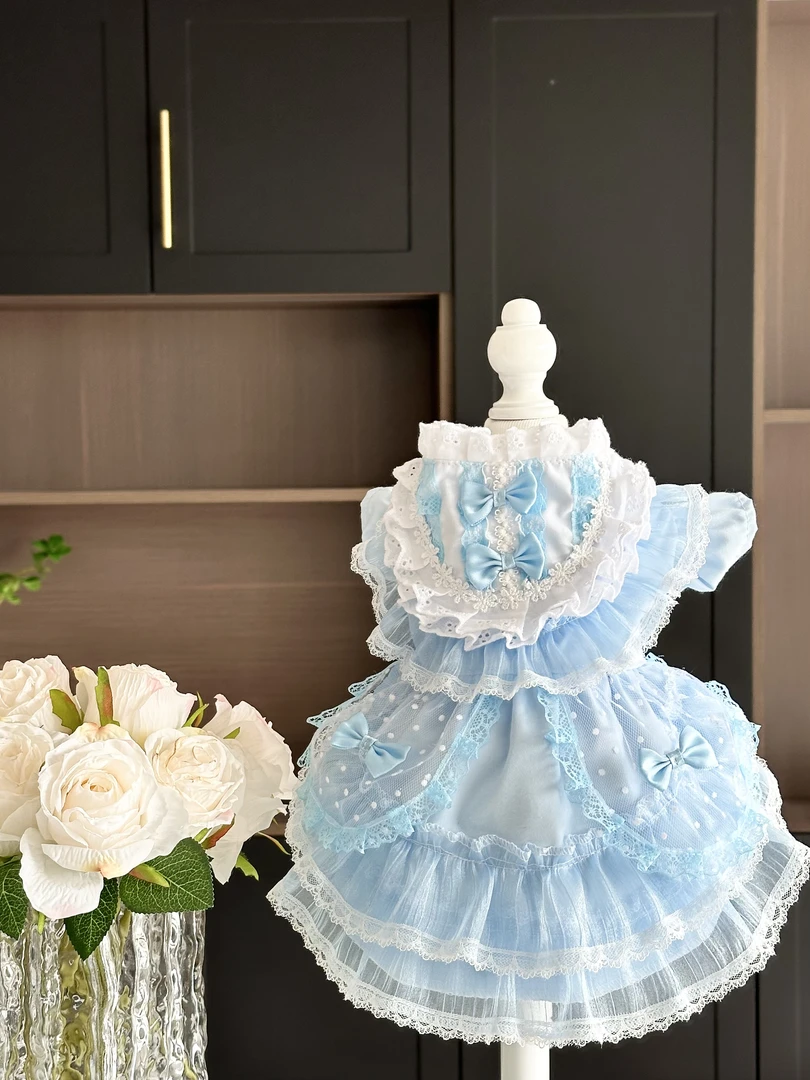 AW原创马尔济斯小体比熊重工宠物猫咪连衣裙清新泡泡纱清纯生日装