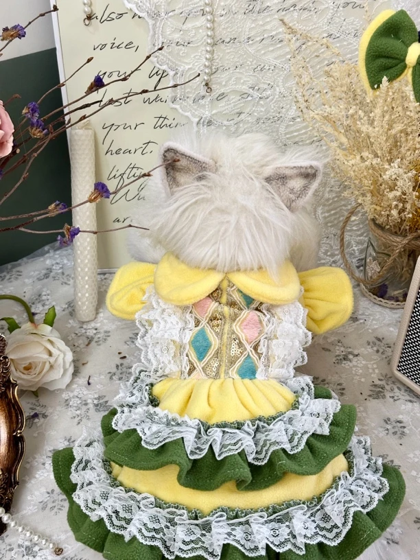 AW黄绿色菠萝秋冬款宠物猫咪狗狗衣服比熊犬雪纳瑞博美氛围感可爱