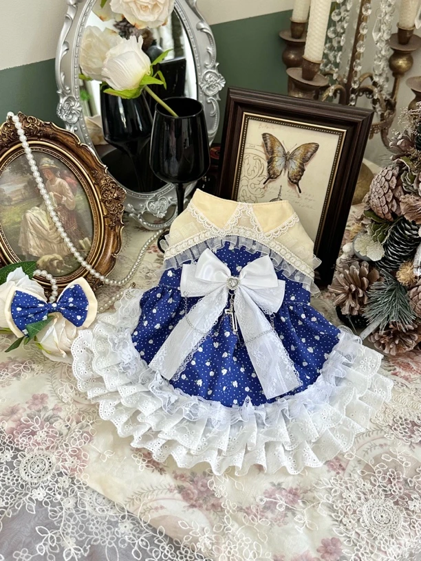 AW蓝白星空高定礼服聚会宠物公主裙猫咪狗狗中小型犬柯基野餐晚会