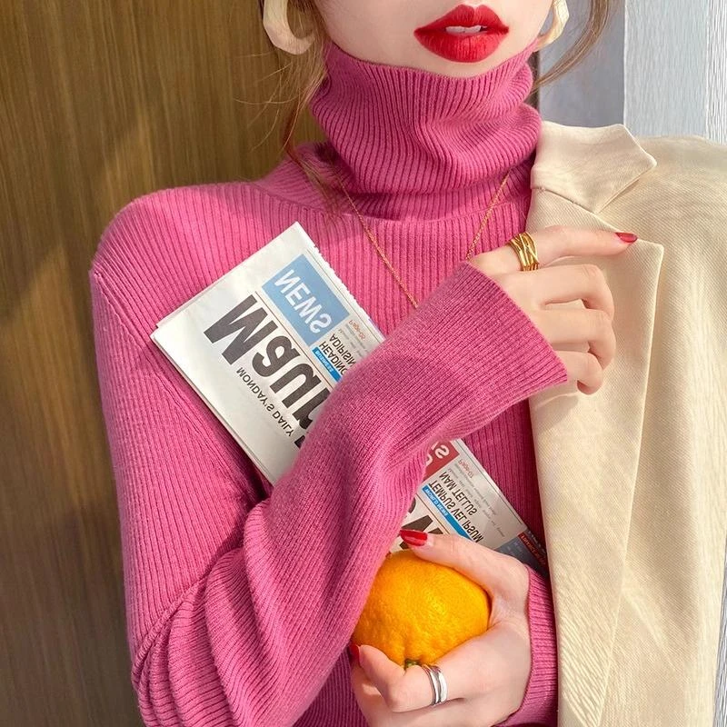 温柔风洋气高领毛衣秋冬新款套头长袖修身堆堆针织打底衫上衣女