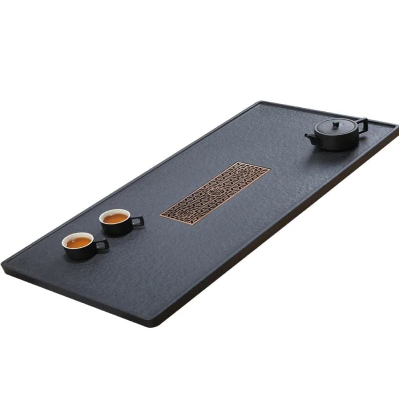 天然乌金石茶盘整块家用现代简约石头茶台大小号石材茶海茶具套装