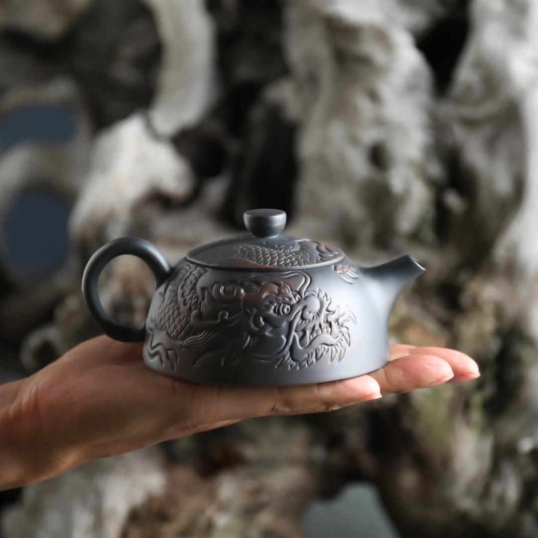 原矿紫陶凤鸣壶半月龙壶半手工壶功夫茶具家用单壶围炉煮茶器具