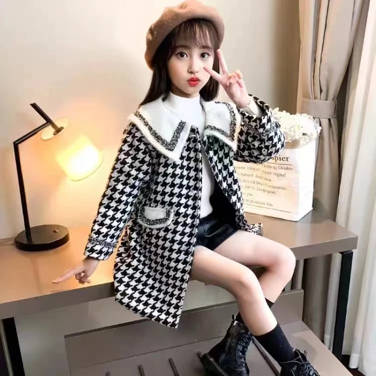 慧慧妈-网红款千鸟格外套洋气毛呢加厚女童