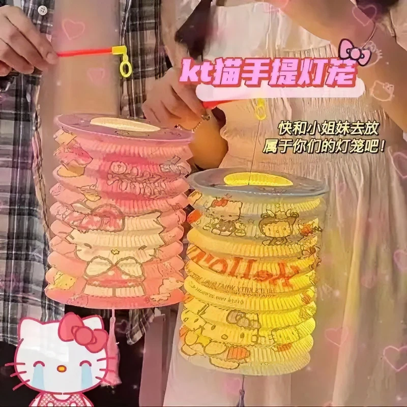 中秋节卡通儿童手提kt猫传统发光古风折叠小灯笼中国风卡通纸灯笼
