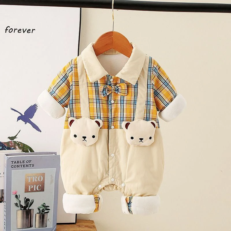 男宝宝连体衣秋季百天满月周岁新生婴儿衣服夹棉外出服秋冬装抱服