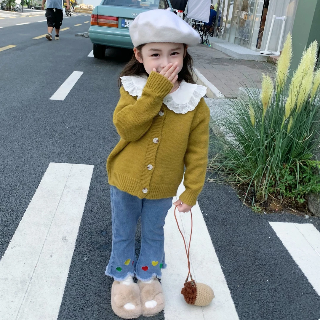2024新款儿童韩版百搭纯色外套女宝秋季洋气上衣女童毛衣开衫Q117