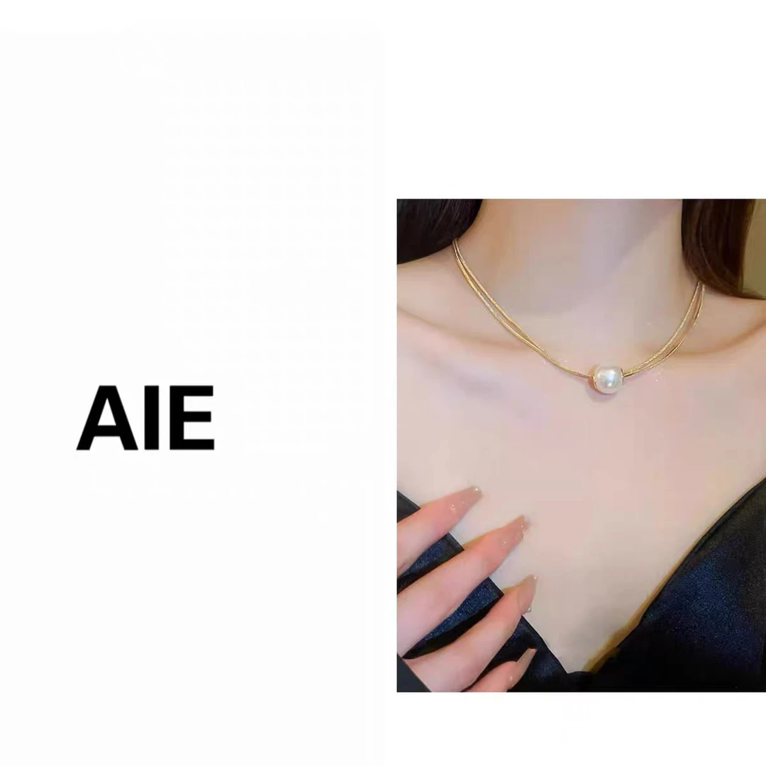 钛钢项链 AIE 钛钢仿珍珠项链轻奢ins双层钛钢蛇骨链女配饰