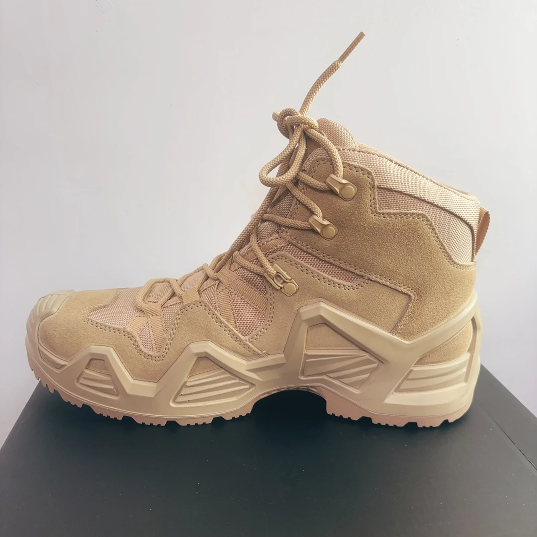 户外登山鞋徒步鞋男防水作战靴沙漠靴沙色中帮战术靴（默认微瑕）