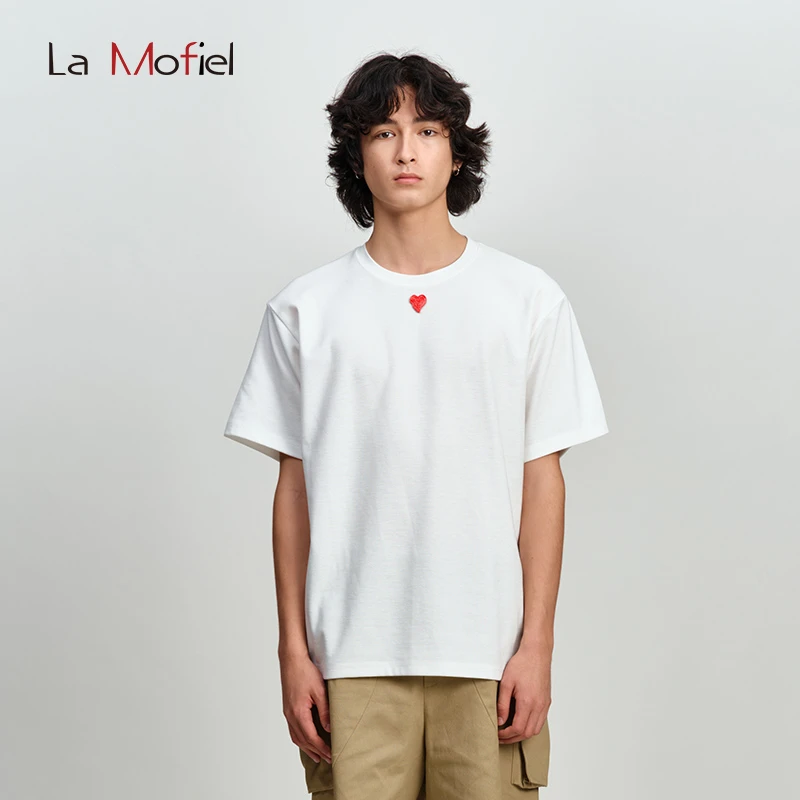 LaMofiel/蓦霏经典金属爱心休闲圆领短袖T恤男女同款