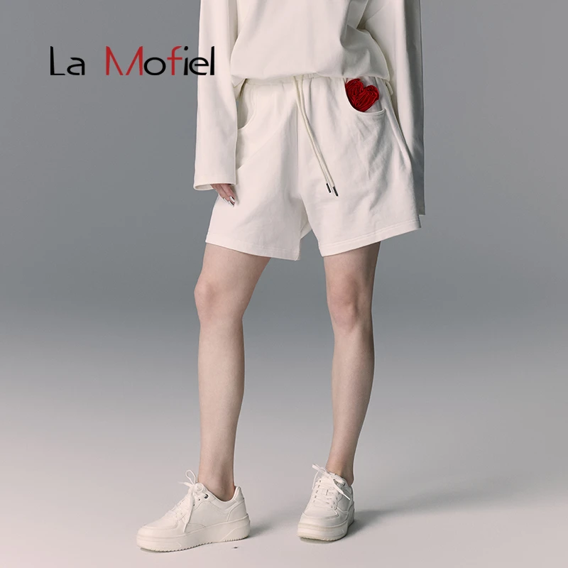 La Mofiel/蓦霏经典款定制爱心休闲直筒短裤男女同款时尚简约情侣