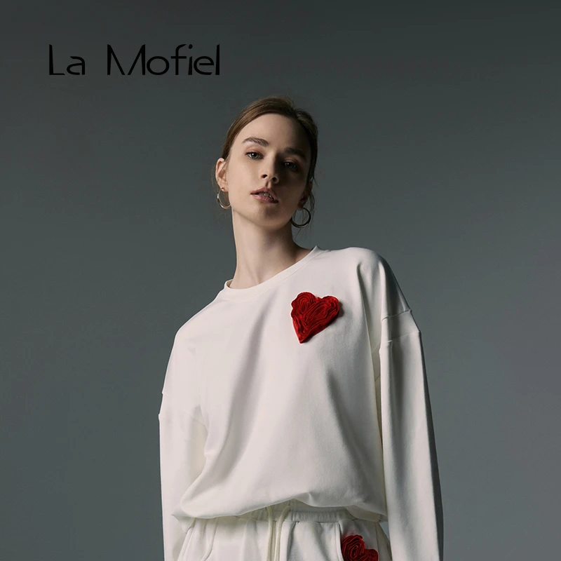 【王霏霏同款】La Mofiel/蓦霏秋季定制爱心圆领休闲长袖T恤男女款