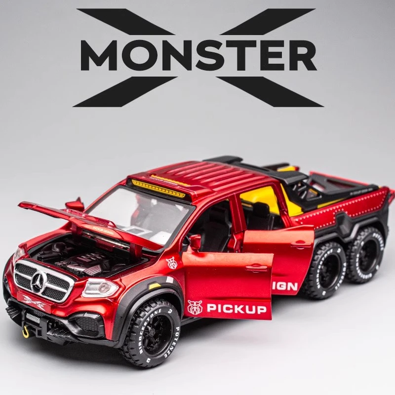 奔驰X级皮卡6X6合金车模1:28越野车皮卡儿童礼物玩具车仿真模型车