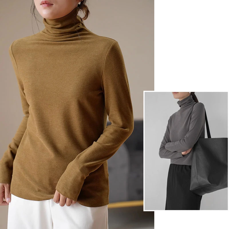 300g牙签绒恒温女士双面绒打底衫高领保暖长袖T恤秋冬款23009