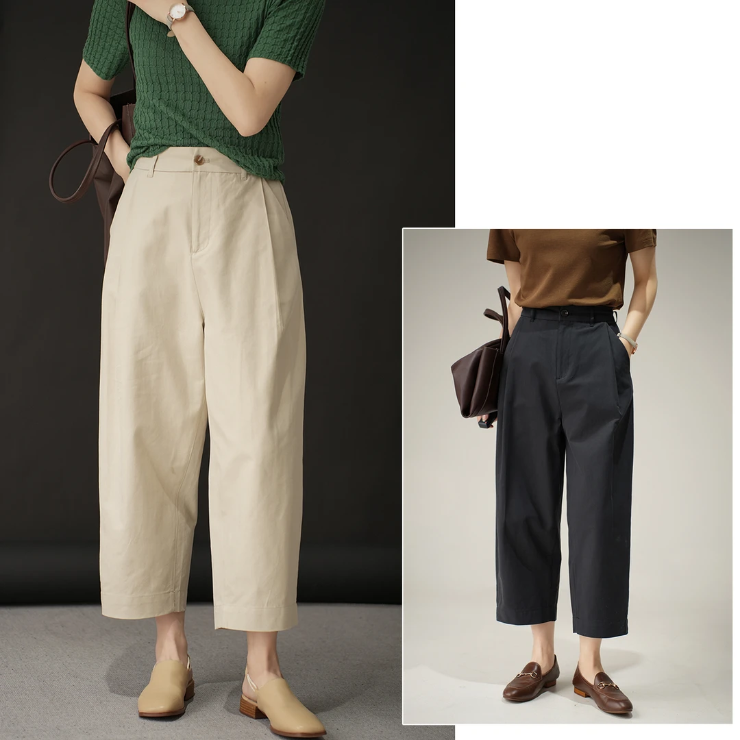 莱赛尔+棉 女士垂感直筒裤 宽松八分阔腿裤 通勤裤子84402