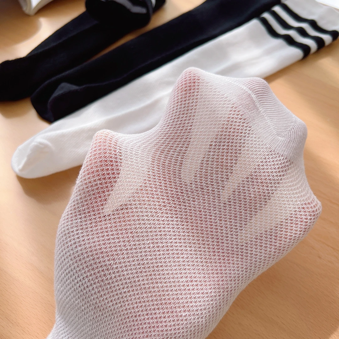 学院风 薄款儿童三杠条纹高筒袜 男女童网眼袜 吸汗透气袜子 夏款