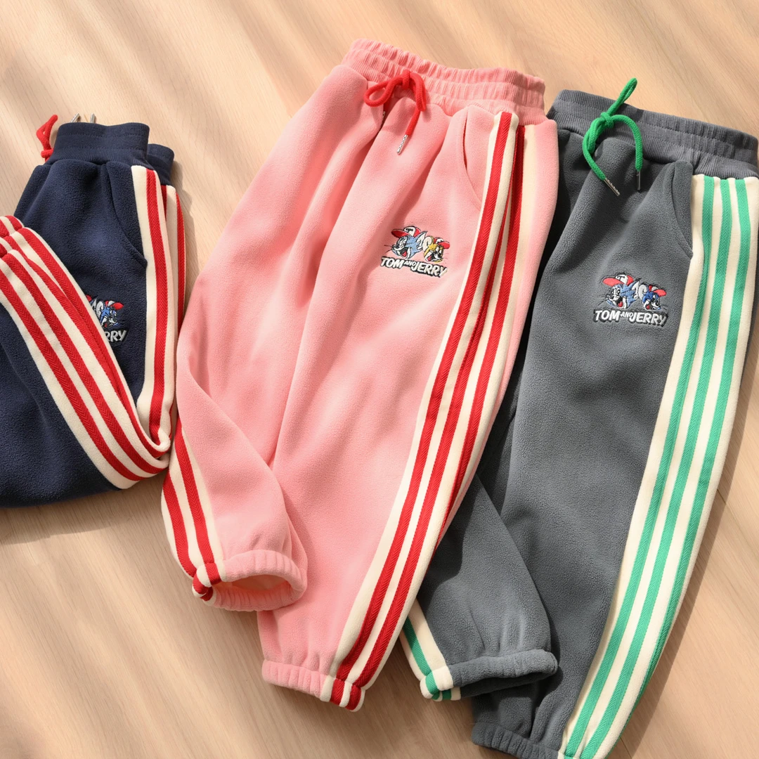 汤姆and杰瑞170码儿童一体绒卫裤 男女童运动裤中大童冬款 85588