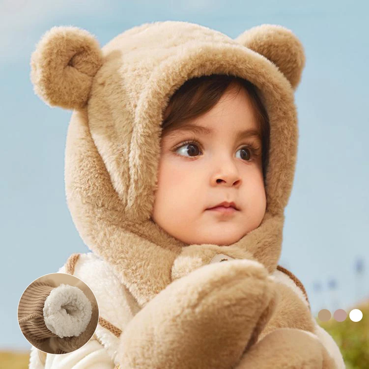 A类 儿童护耳毛绒帽手套 宝宝帽子围巾一体男女童保暖防风 87964