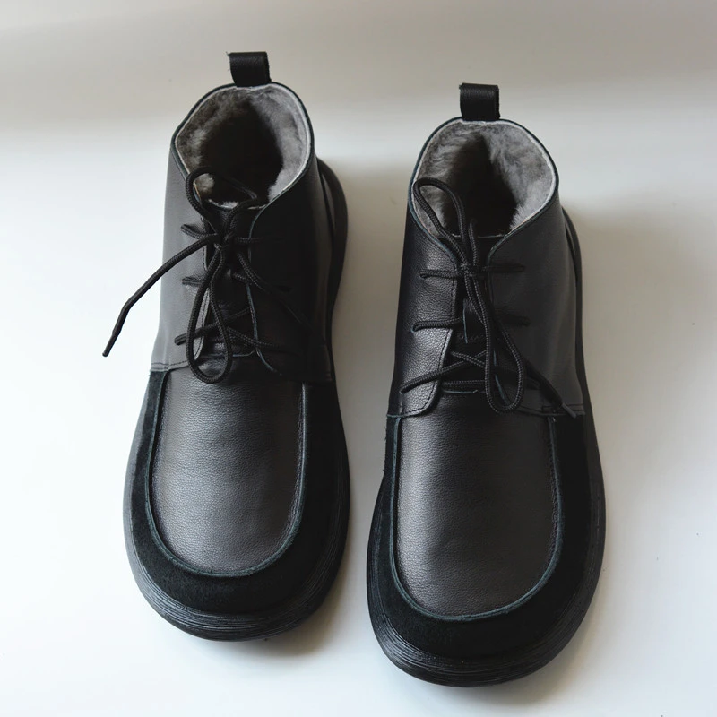 男士防寒雪地靴宽松大头拼接高帮纯毛毛小众外贸大棉鞋休闲真皮鞋