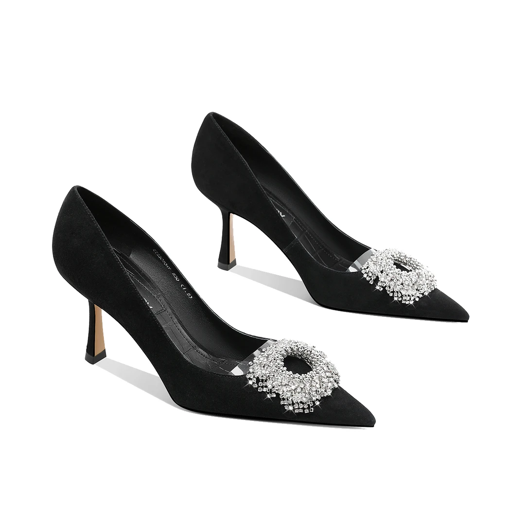 “向日葵”原创小众设计新款高级感奥钻高跟鞋百搭单鞋气质通勤女鞋