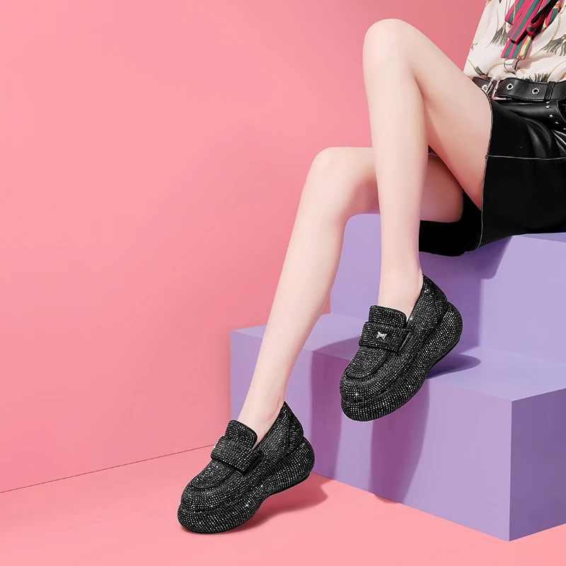 全钻系列×小众新款水钻乐福鞋女厚底名媛宴会氛围感休闲潮鞋单鞋