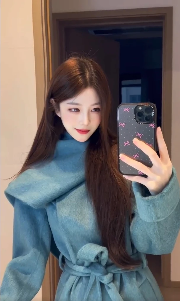 【YiJia】法式围巾领长款毛呢外套女超好看呢子大衣高级感气质上衣