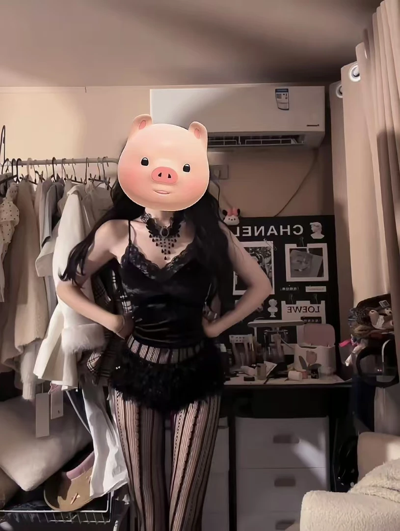 【YIjia】纯欲风性感辣妹黑色蕾丝吊带背心上衣女内搭显瘦超短裤子