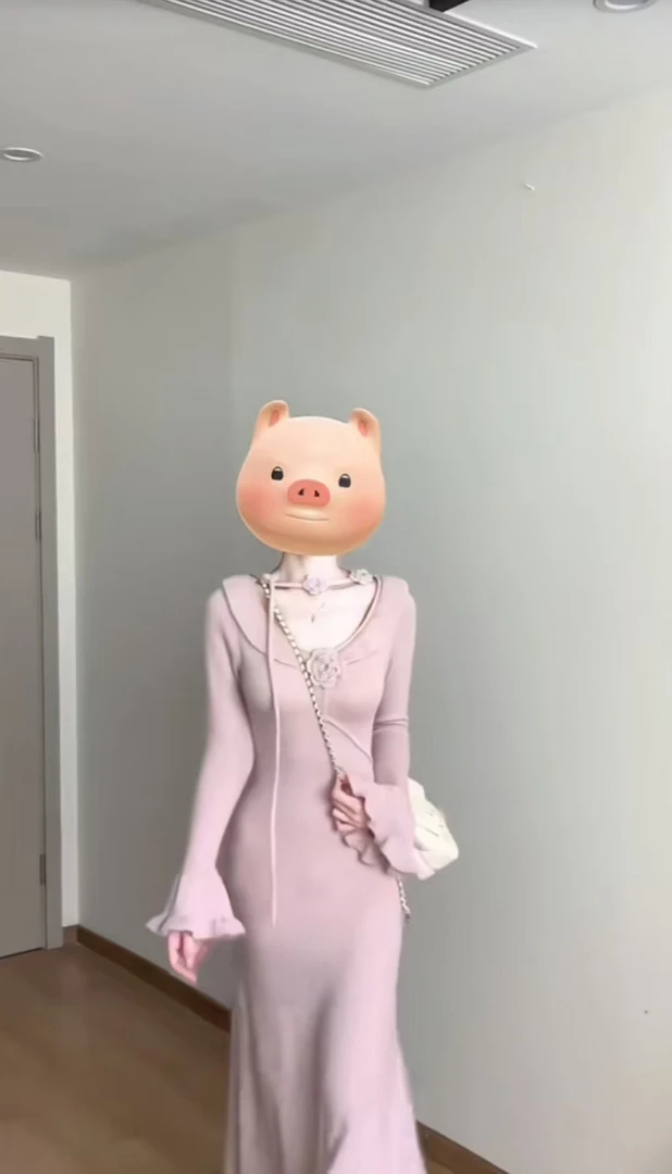 【Yijia】法式复古荷叶边喇叭袖纯欲方领针织连衣裙鱼尾下摆长裙子