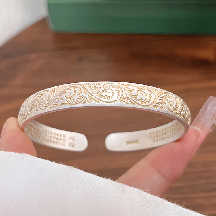足银手镯 实心999纯银描金手镯新中式高级感节日礼物手工气质百搭