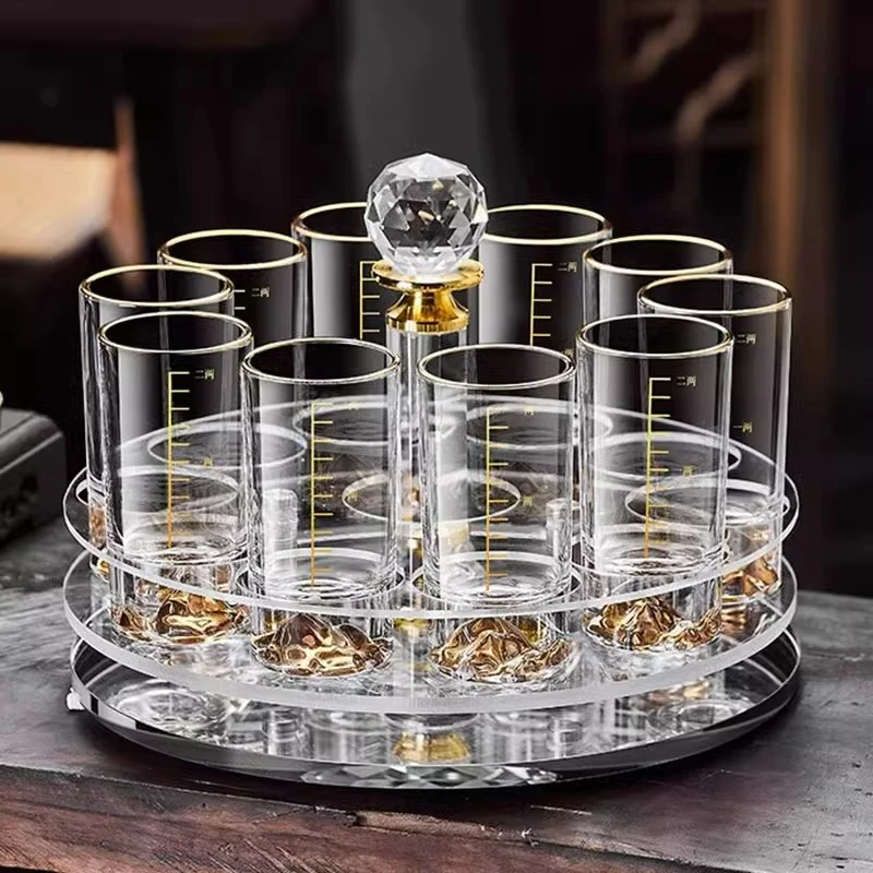 创意金箔白酒二两杯子带刻度白酒杯套装轻奢家用50毫升烈酒杯酒具