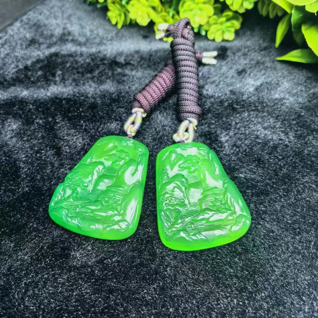 江德洋珠宝S1990正阳绿秦紫玛瑙绿山水牌吊坠配绳-多样性只发一件